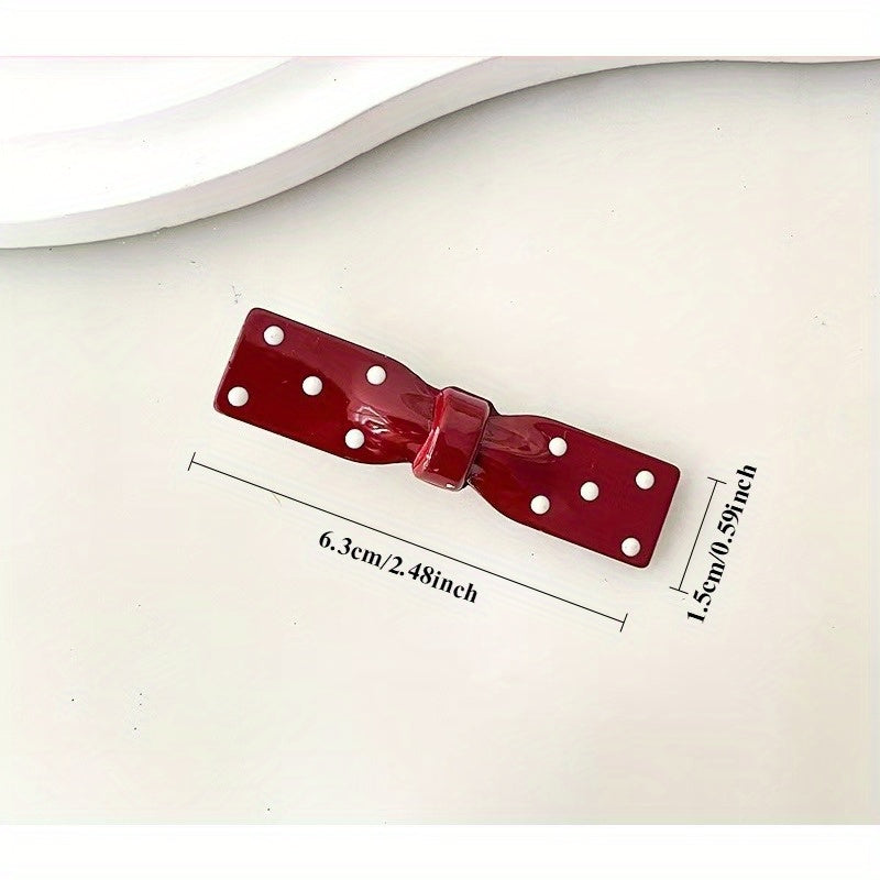 24pcs Assorted Colors Red, White, and Beige Polka Dot Bow Hair Clips - Vintage Style Plastic Barrettes for Styling and Fashion, Hair Accessories