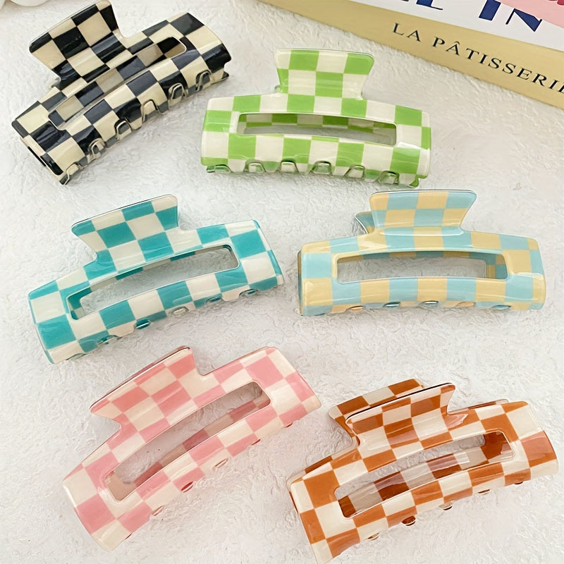 6pcs of Women's hair clip checkerboard square hair clip sweet dopamine hair accessory suitable for vacation, leisure, daily commuting, Perfect for Thanksgiving