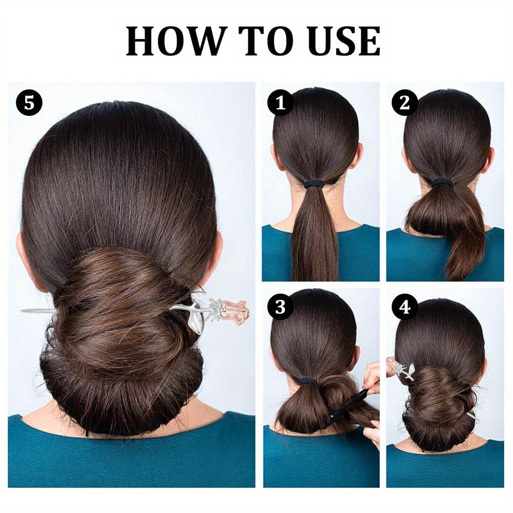 5pcs Retro Sword Hair Sticks Rose Flower Hair Pins Chopsticks Chinese Hair Sticks for Buns Hair Making Accessories Classic Hairpin for Women Craft Supplies & Stickers Handmade Set