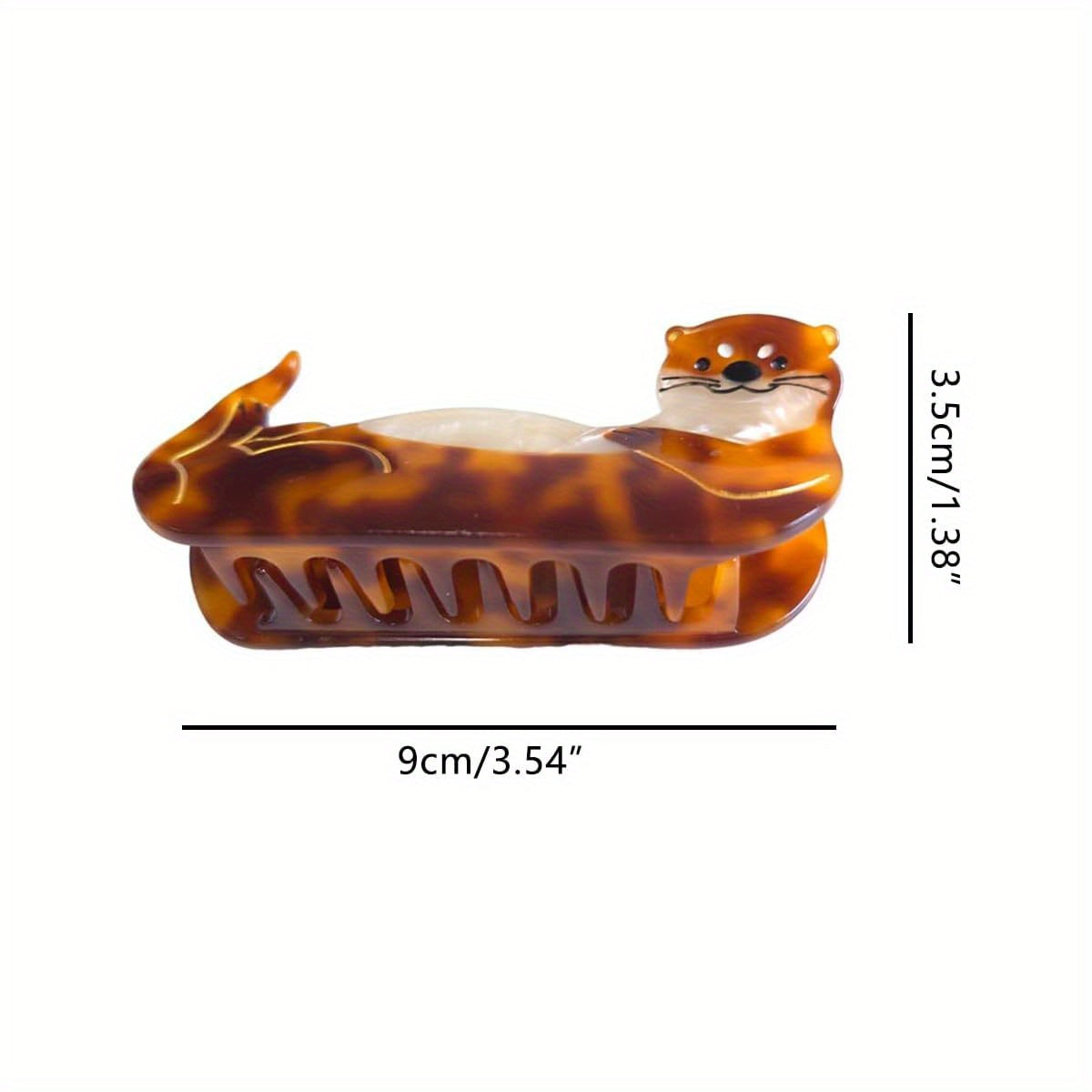 Women's Sea Otter Hair Clip - Cute Brown & Golden Retro Claw Hairpin with Non-Slip Teeth, Durable Cellulose Acetate Clip for Braids, Buns, Ponytails - Stylish Gift for Sea Otter Lovers (Brown/Black/Golden) - Perfect for Travel, Work, Everyday Use -
