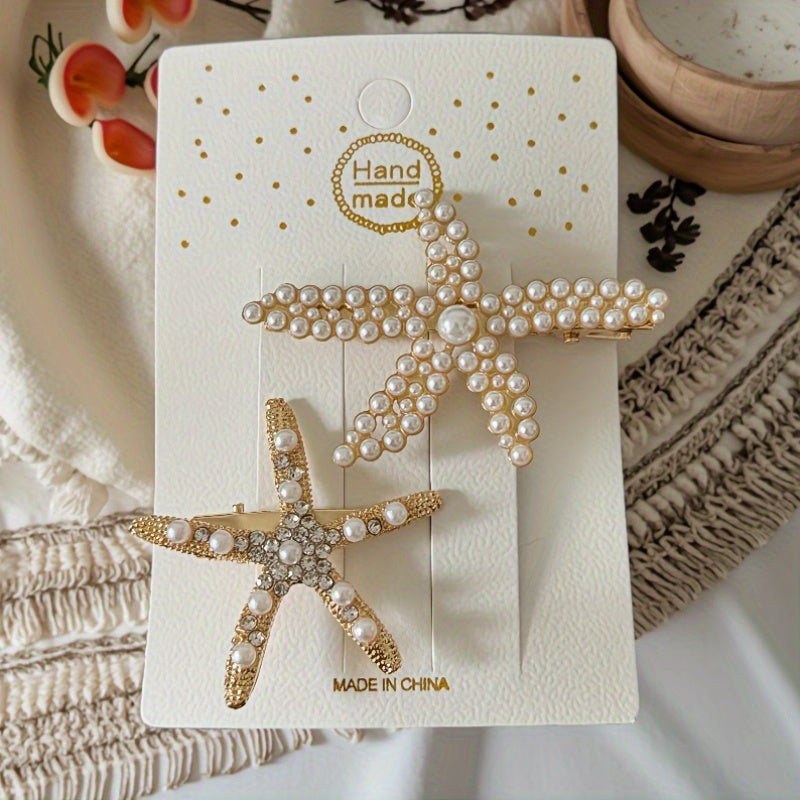 [2pcs Pearl Hair Clip] 2pcs Elegant Imitation Pearl Starfish Hair Clip Combination | Suitable for Weddings, Dates, Vacations, Daily Wear, Women's Hair Accessorie