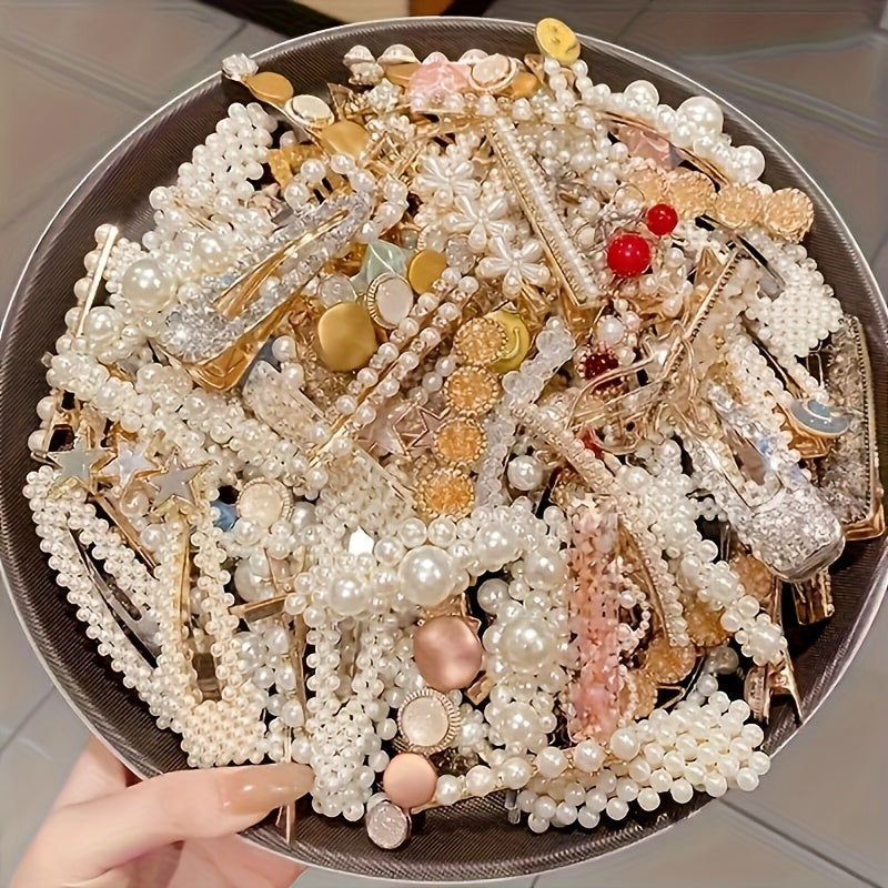 [Elegant Hairpins] 25pcs Elegant Pearl Hairpins & Barrettes | French-Inspired Side Tassel Pins, Plastic Duckbill Clips, Stylish Accessory for Girls, Casual & Formal Occasions