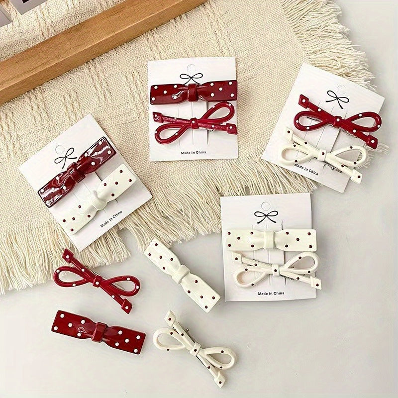 24pcs Assorted Colors Red, White, and Beige Polka Dot Bow Hair Clips - Vintage Style Plastic Barrettes for Styling and Fashion, Hair Accessories