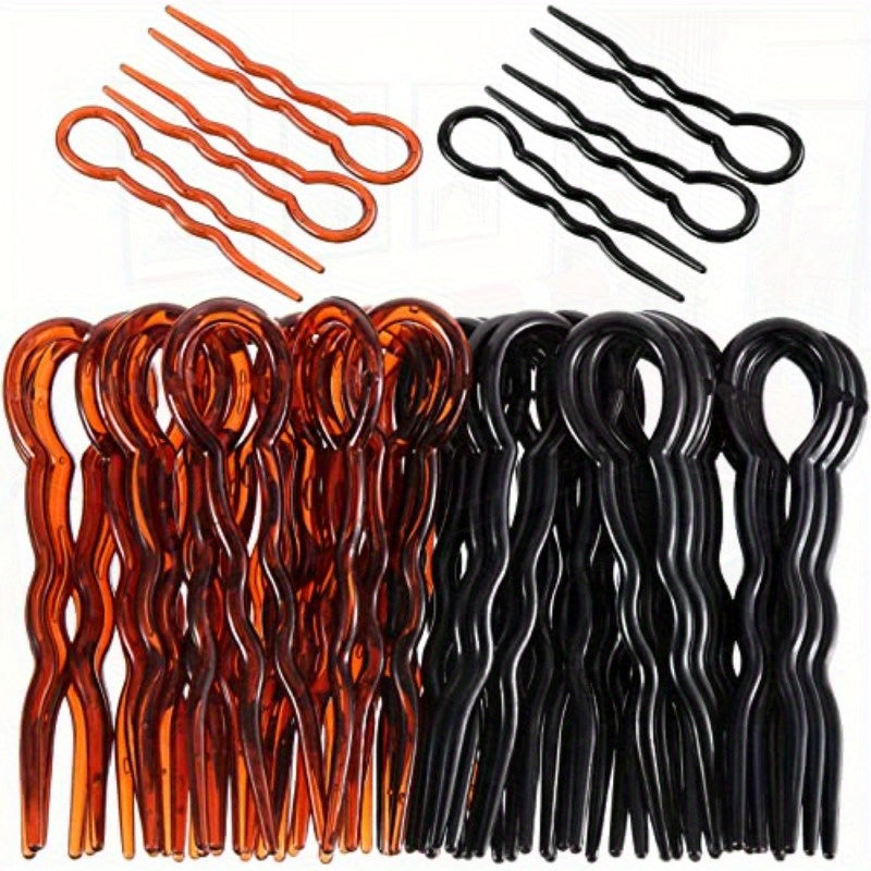 48pcs WILLBOND Plastic U-Shaped Hairpins - Spiral Grip Black & Brown Hair Clips, 3.5" Long Heavy Duty Lightweight Hairpins for Women's Wedding, Bun, Chignon & Everyday Hairstyles - Durable Plastic Hair Accessories (24 Each Color)
