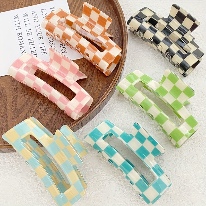 6pcs of Women's hair clip checkerboard square hair clip sweet dopamine hair accessory suitable for vacation, leisure, daily commuting, Perfect for Thanksgiving