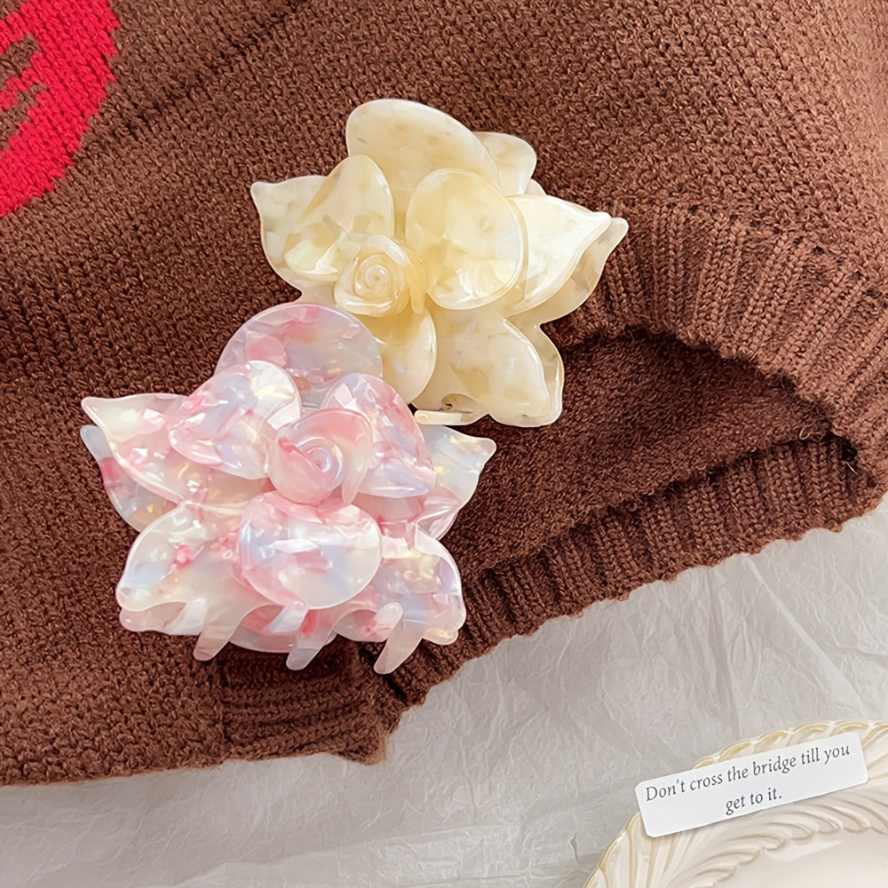 High-End Acrylic Claw Clip Elegant Floral Hairpin with Three-Dimensional Shark Clip Minimalist Super Cute Hair Accessory for Women