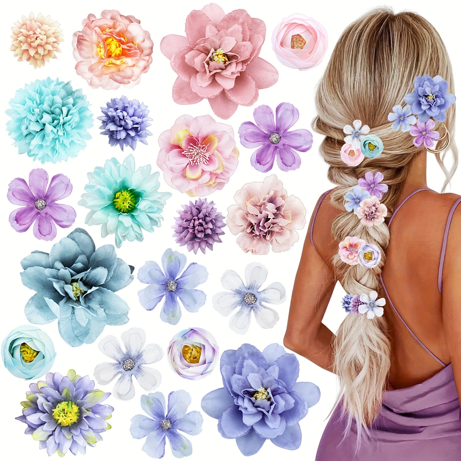 Three standards to choose from Bohemian Hair Flower Clips - Hawaiian Flower Hair Accessories for Weddings, Parties & Casual Wear, Elegant Floral Hairpins in Purple, Blue, Pink & More, Wedding Hair Accessories, Party Hair Decor, Bohemian Styl