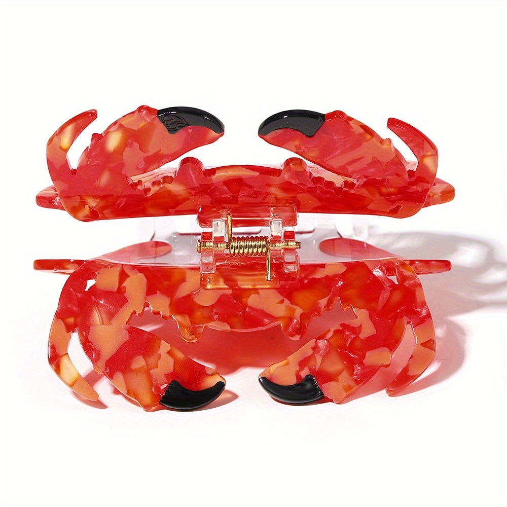 Single Large Red Crab-Shaped Shark Clip - Acetate Non-Slip Hair Claw with Colorful Animal Print, Elegant & Cute Hairpin for Women, Ponytails, Birthdays, Parties, Ponytail Styling, Cartoonish Design, Playful Accessory, Birthday Gift, Highquality Material,
