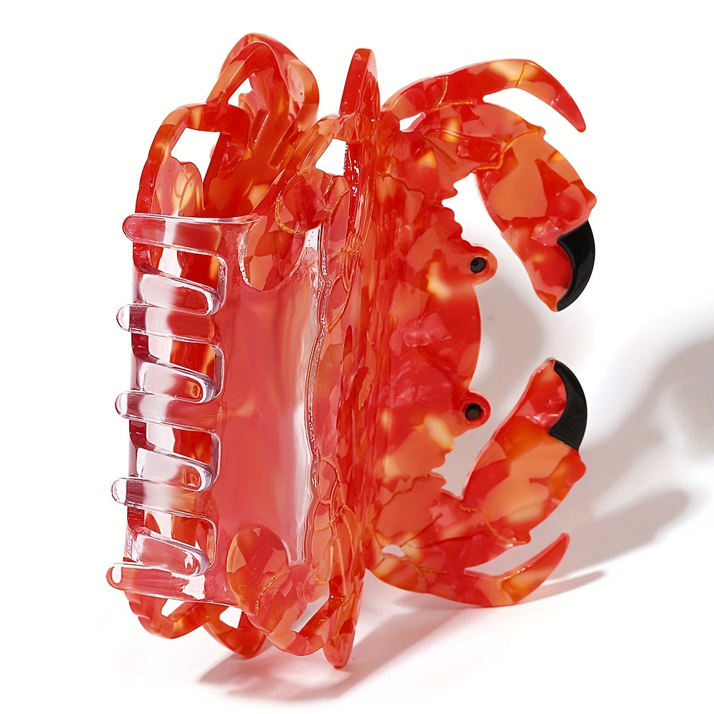 Single Large Red Crab-Shaped Shark Clip - Acetate Non-Slip Hair Claw with Colorful Animal Print, Elegant & Cute Hairpin for Women, Ponytails, Birthdays, Parties, Ponytail Styling, Cartoonish Design, Playful Accessory, Birthday Gift, Highquality Material,