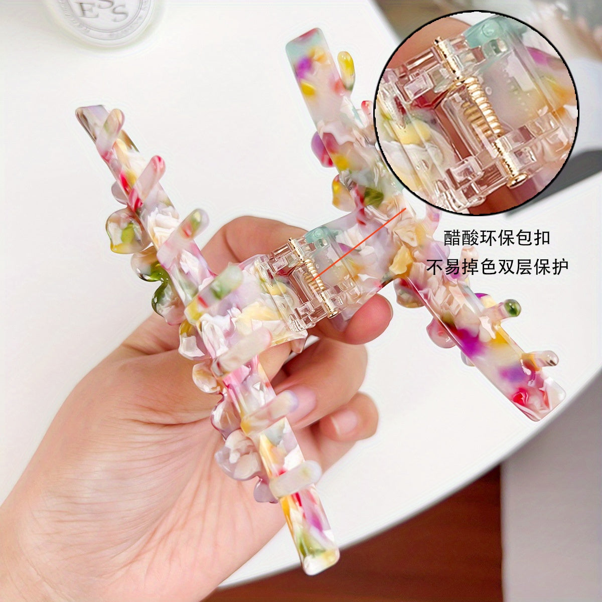 Elegant Retro Shark Clip Hair Clips for Women - Durable Plastic Hairpins with Floral & Bead Accents, Pastel Colors, Secure Hold for Updos, Ponytails, Braids - Perfect for Teens & Adults