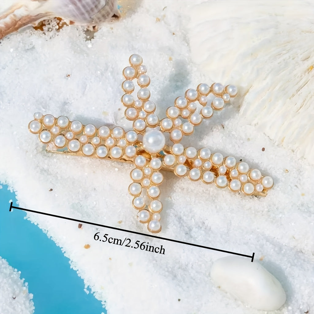 [2pcs Pearl Hair Clip] 2pcs Elegant Imitation Pearl Starfish Hair Clip Combination | Suitable for Weddings, Dates, Vacations, Daily Wear, Women's Hair Accessorie