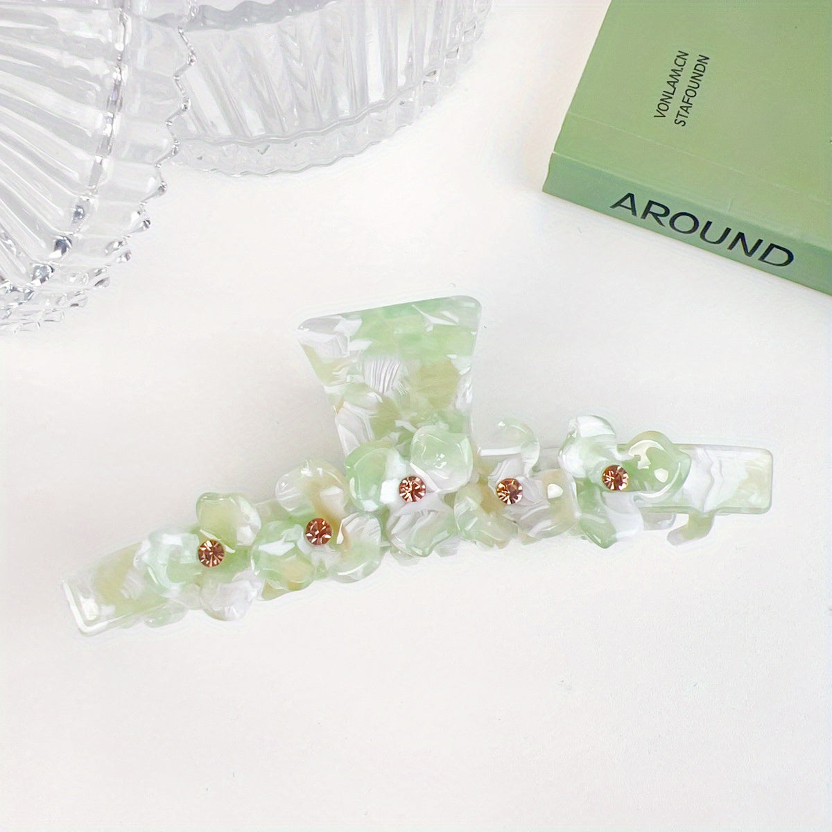Elegant Retro Shark Clip Hair Clips for Women - Durable Plastic Hairpins with Floral & Bead Accents, Pastel Colors, Secure Hold for Updos, Ponytails, Braids - Perfect for Teens & Adults