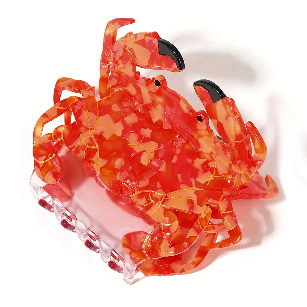 Single Large Red Crab-Shaped Shark Clip - Acetate Non-Slip Hair Claw with Colorful Animal Print, Elegant & Cute Hairpin for Women, Ponytails, Birthdays, Parties, Ponytail Styling, Cartoonish Design, Playful Accessory, Birthday Gift, Highquality Material,