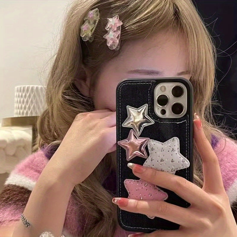 Yuan Qi Y2K Sweet & Cool Spice Hairpin - Transparent Duckbill Clip with Star & Water Drop Design, Sparkling Rhinestone Accents, Secure Hold for Bangs & Updos, Cute Hair Accessories for Women, Cute Hair Clips, Bangs Enhancement, Playful Design, Rhinestone