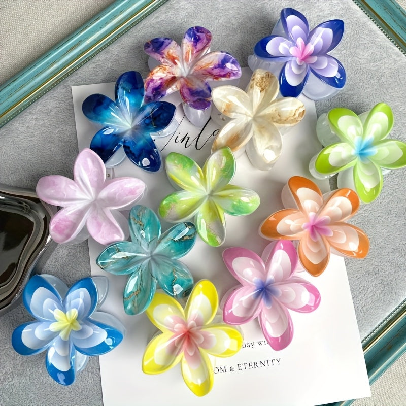 12pcs Elegant Plaited Hair Clips with Vibrant Hibiscus & Floral Prints - Bohemian Style Hair Accessories for Women, Secure Hold for Updos, Ponytails, Buns - Valentine'S Day Gift Idea, Cute Hair Clips, Bunmaking Accessories, Playful Design, Durable Clips