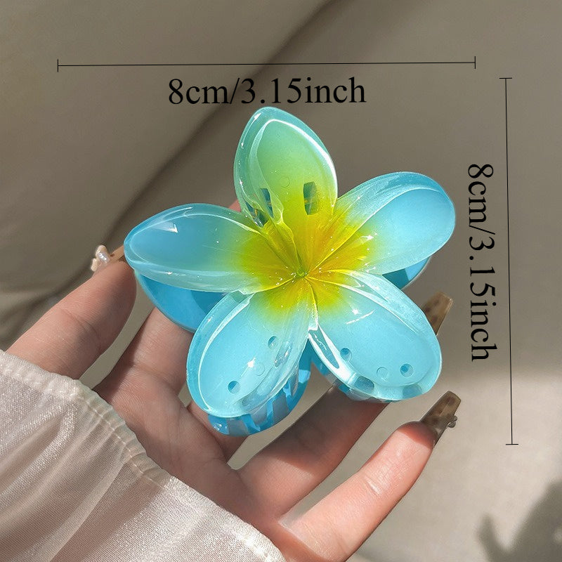 12pcs Gradient Candy Color Flower Hair Clips, 3.15inch Large Non-Slip Shark Clip for Thick Hair, Hawaiian Tropical Floral Design, Durable Plastic Hairpins for Women and s, Summer Beach Party Accessories, Hibiscus Headwear