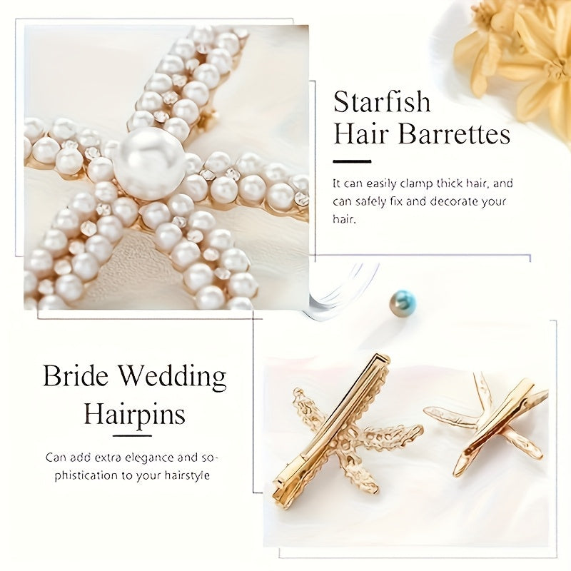 [2pcs Pearl Hair Clip] 2pcs Elegant Imitation Pearl Starfish Hair Clip Combination | Suitable for Weddings, Dates, Vacations, Daily Wear, Women's Hair Accessorie
