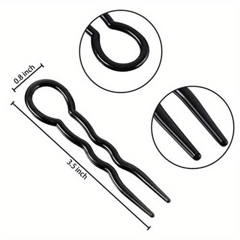 48pcs WILLBOND Plastic U-Shaped Hairpins - Spiral Grip Black & Brown Hair Clips, 3.5" Long Heavy Duty Lightweight Hairpins for Women's Wedding, Bun, Chignon & Everyday Hairstyles - Durable Plastic Hair Accessories (24 Each Color)