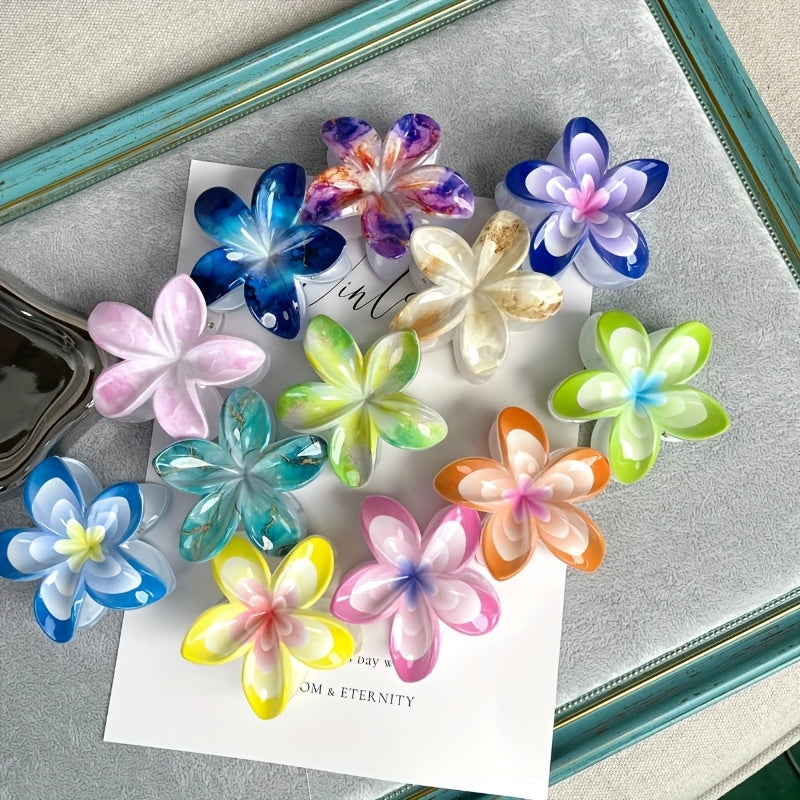12pcs Elegant Plaited Hair Clips with Vibrant Hibiscus & Floral Prints - Bohemian Style Hair Accessories for Women, Secure Hold for Updos, Ponytails, Buns - Valentine'S Day Gift Idea, Cute Hair Clips, Bunmaking Accessories, Playful Design, Durable Clips