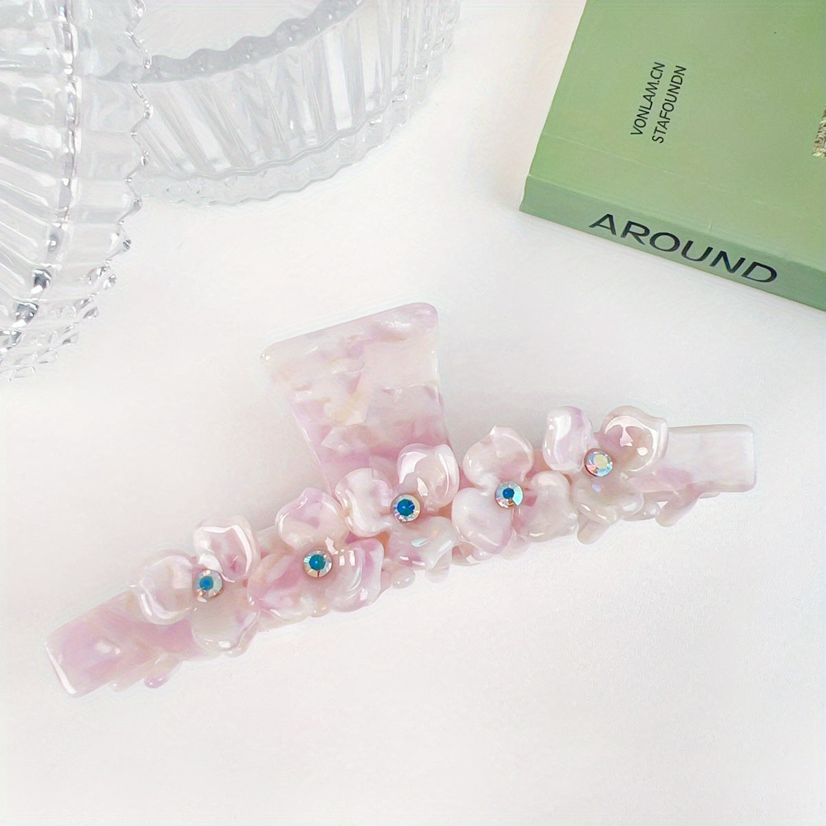 Elegant Retro Shark Clip Hair Clips for Women - Durable Plastic Hairpins with Floral & Bead Accents, Pastel Colors, Secure Hold for Updos, Ponytails, Braids - Perfect for Teens & Adults