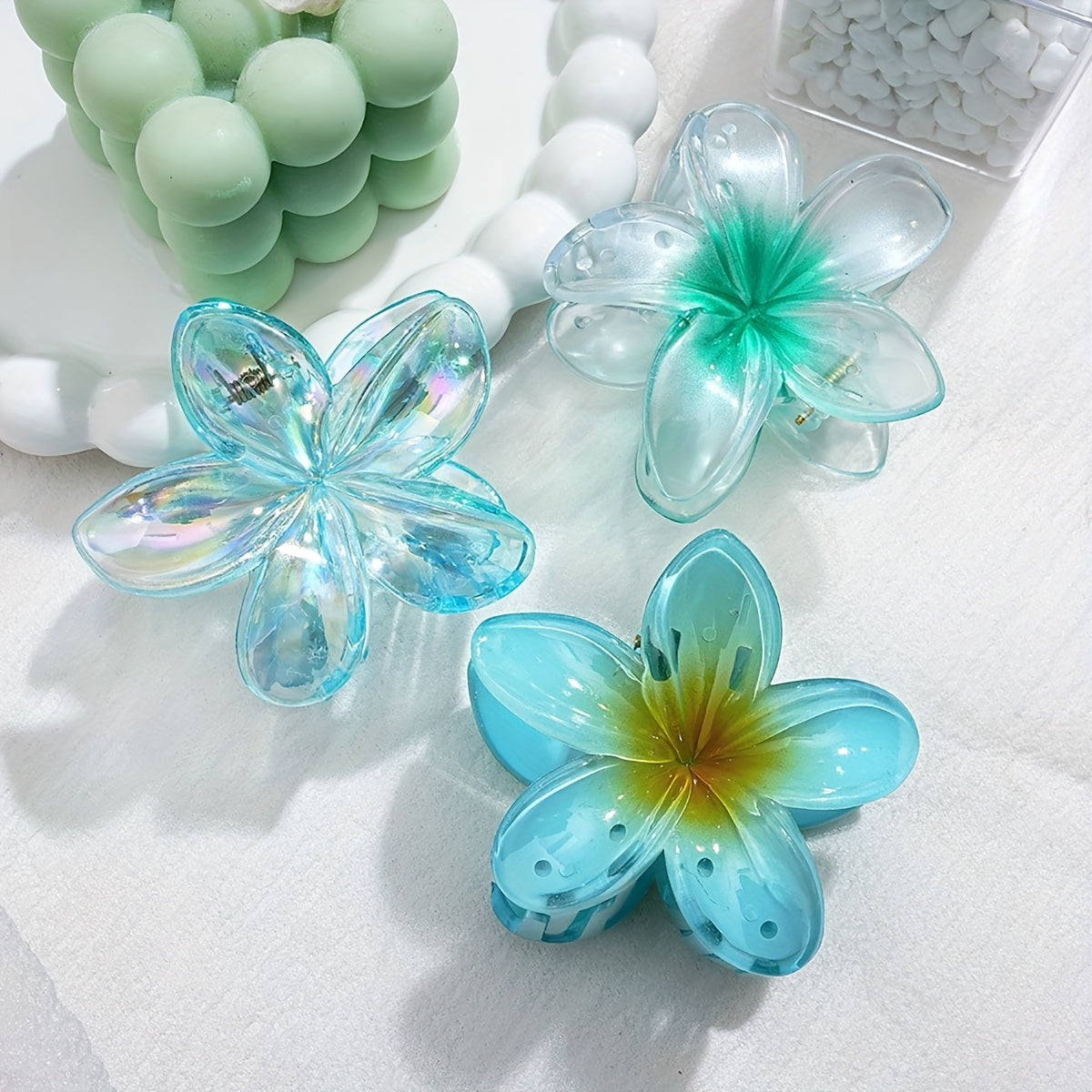 6pcs, transparent color hair clips, three plumeria combination 6pcs set, shark clip transparent color hair clips, advanced light luxury headdress plumeria hair clips, high ponytail clips