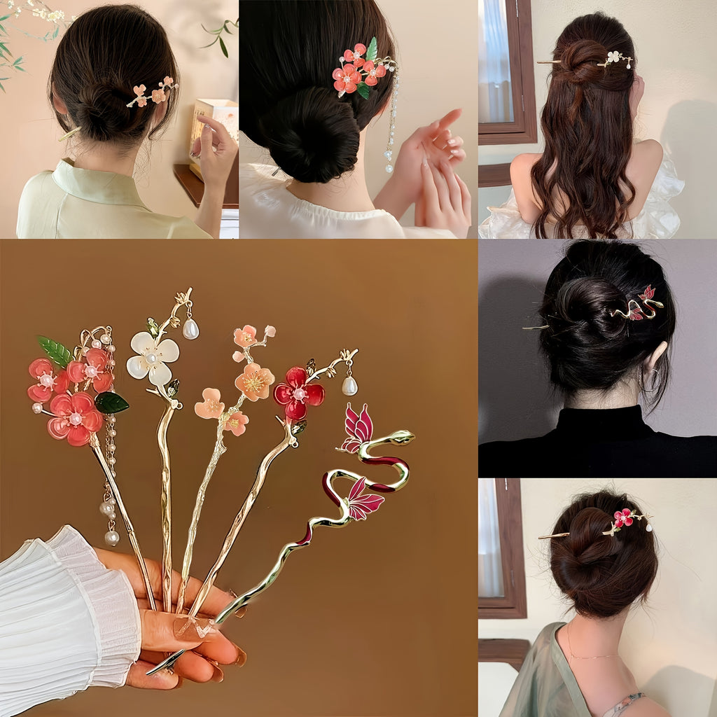 5pcs Set of Exquisite Floral Metal Hairpins for Women, Stylish and Secure Hair Accessories, Perfect for Daily Use, Parties, Festivals, Photoshoots – Ideal Gift Headwear, Festival Headwear, Party Hair Decor, Delicate Hair Ornaments, Stylish Hair Jewelry,