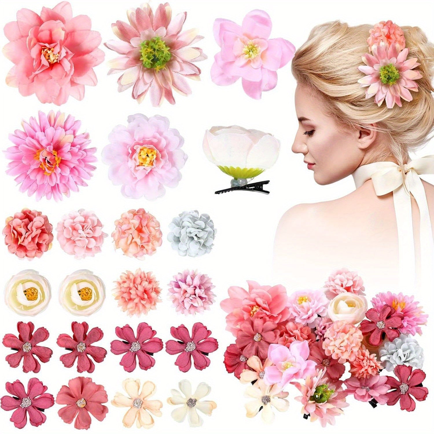 Three standards to choose from Bohemian Hair Flower Clips - Hawaiian Flower Hair Accessories for Weddings, Parties & Casual Wear, Elegant Floral Hairpins in Purple, Blue, Pink & More, Wedding Hair Accessories, Party Hair Decor, Bohemian Styl