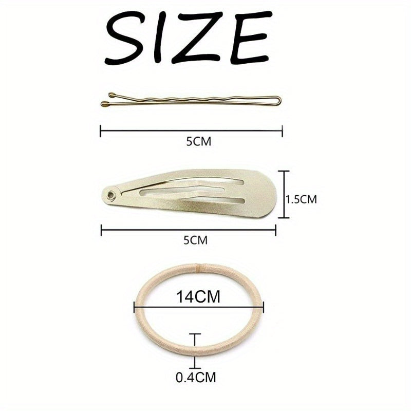 Hair Clip Set, 102 Counts Set Braided Hair Clips for Women (Bobby Pins 60pcs+ Hyper Elastics Ties 30pcs+ Snap Hair Clips 12pcs Blonde)