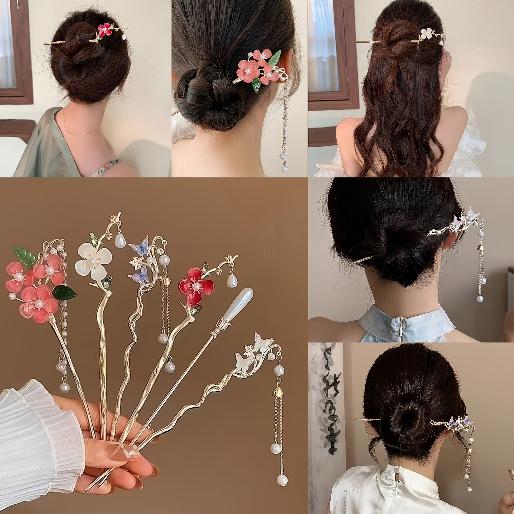 6pcs Elegant Hair Sticks for Women - Floral, Butterfly & Geometric Designs, Alloy Hairpins for Daily Use, Parties, Gifts, Photoshoots & Holidays, Cute Hair Accessories, Party Hair Accessories, Sophisticated Hairpin, Highquality Hairpin