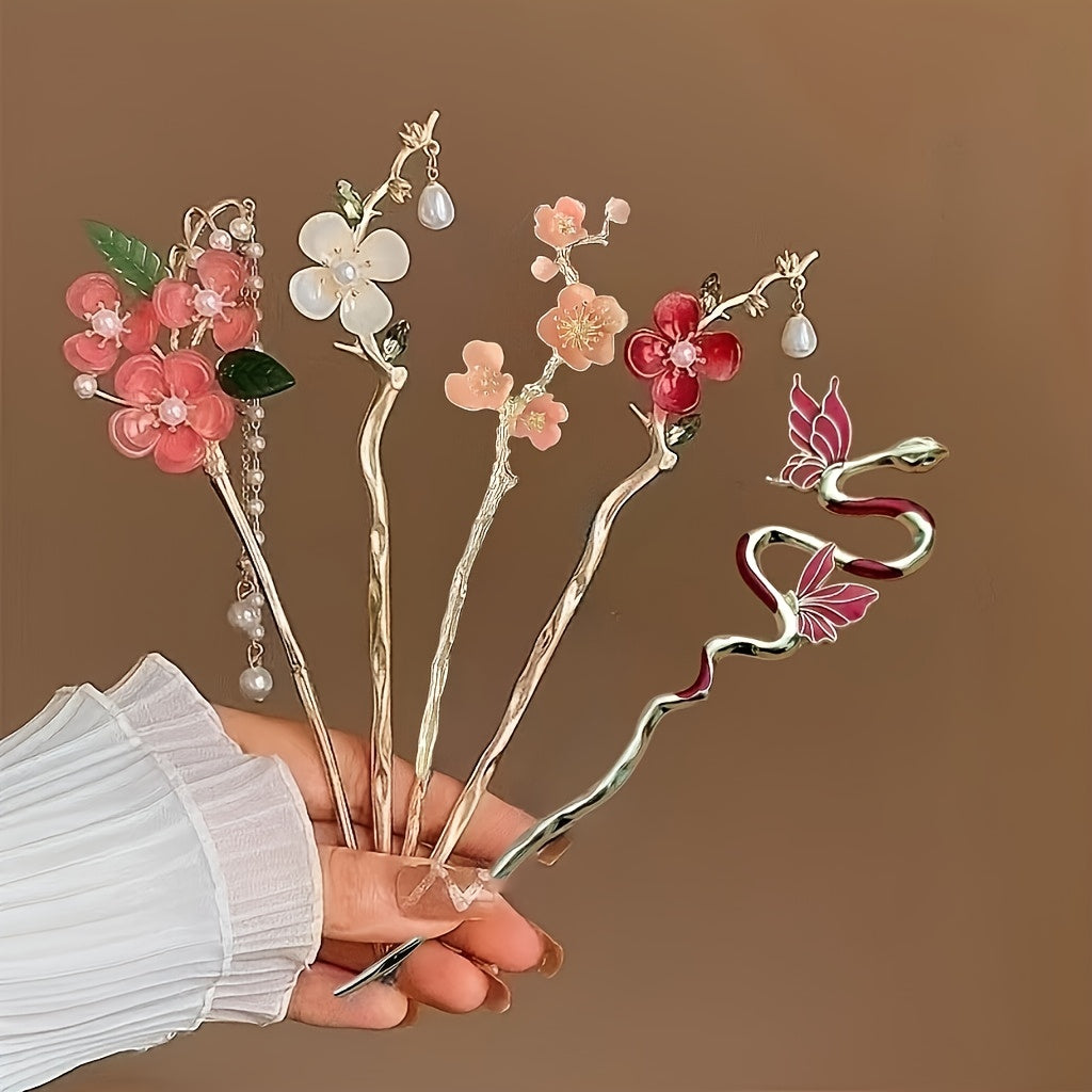 5pcs Set of Exquisite Floral Metal Hairpins for Women, Stylish and Secure Hair Accessories, Perfect for Daily Use, Parties, Festivals, Photoshoots – Ideal Gift Headwear, Festival Headwear, Party Hair Decor, Delicate Hair Ornaments, Stylish Hair Jewelry,