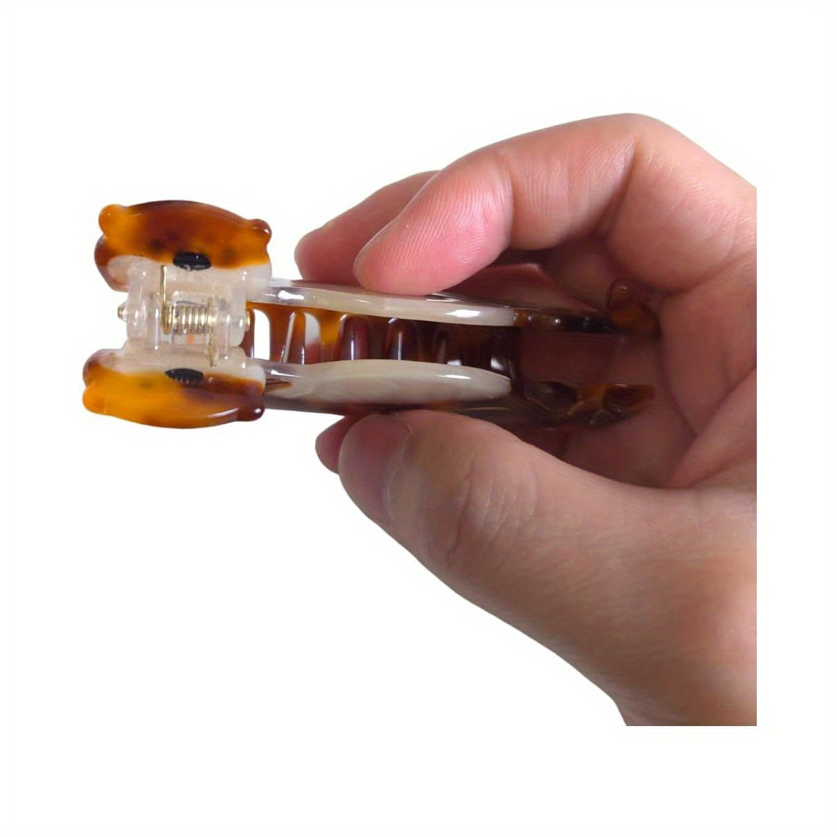 Women's Sea Otter Hair Clip - Cute Brown & Golden Retro Claw Hairpin with Non-Slip Teeth, Durable Cellulose Acetate Clip for Braids, Buns, Ponytails - Stylish Gift for Sea Otter Lovers (Brown/Black/Golden) - Perfect for Travel, Work, Everyday Use -
