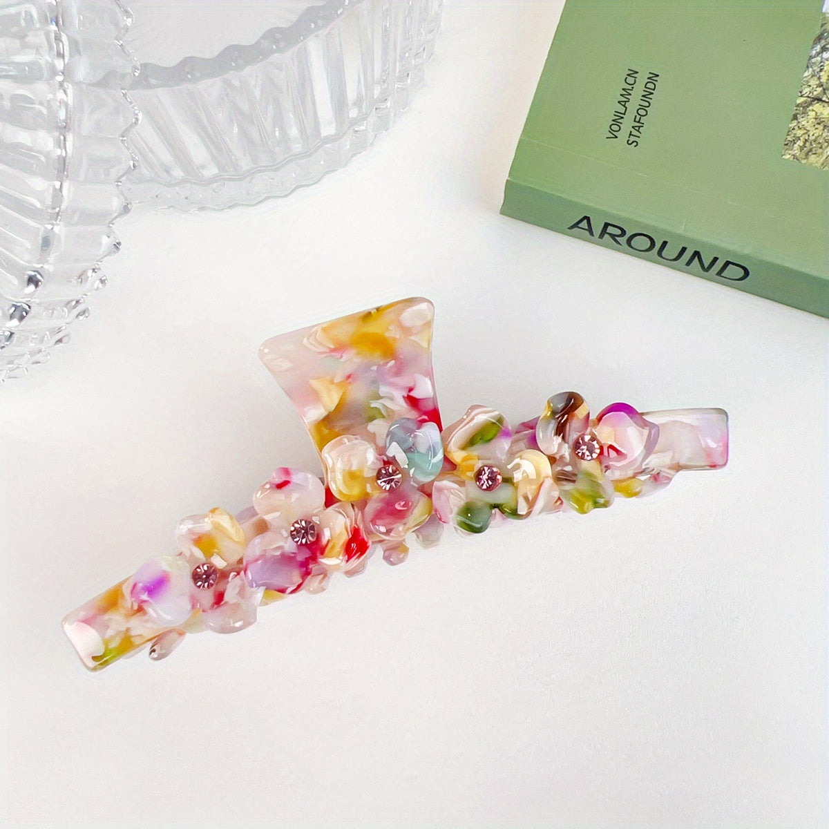 Elegant Retro Shark Clip Hair Clips for Women - Durable Plastic Hairpins with Floral & Bead Accents, Pastel Colors, Secure Hold for Updos, Ponytails, Braids - Perfect for Teens & Adults
