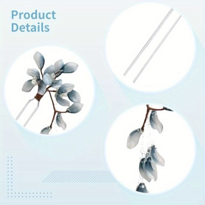 Elegant Chinese Hair Pins - U-Shaped Hair Accessories with Floral design, Metallic Finish, Secure Grip for Wedding, Formal Events, Everyday - Vintage Chinese Hairpins for Women, Bridal Hairstyles & Cultural Events, Wedding Hair Accessories, Formal Event