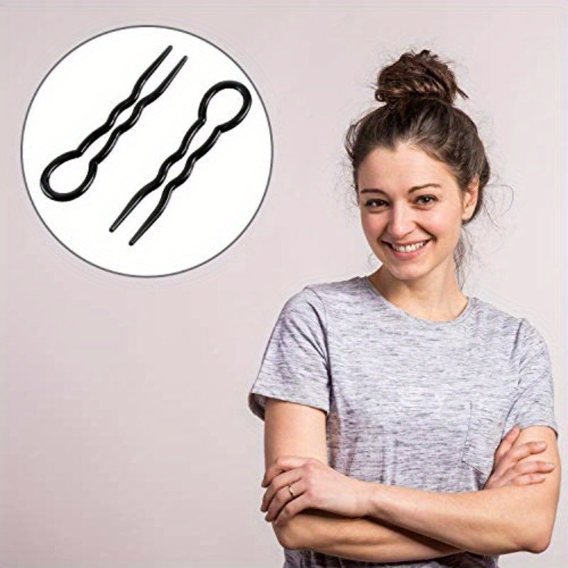 48pcs WILLBOND Plastic U-Shaped Hairpins - Spiral Grip Black & Brown Hair Clips, 3.5" Long Heavy Duty Lightweight Hairpins for Women's Wedding, Bun, Chignon & Everyday Hairstyles - Durable Plastic Hair Accessories (24 Each Color)