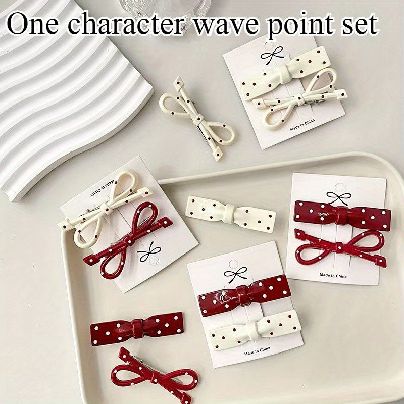 24pcs Assorted Colors Red, White, and Beige Polka Dot Bow Hair Clips - Vintage Style Plastic Barrettes for Styling and Fashion, Hair Accessories