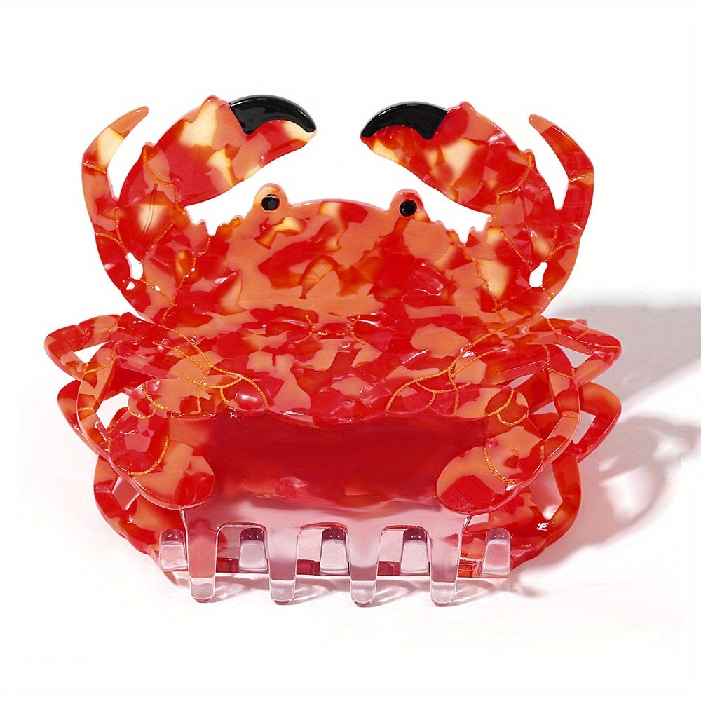Single Large Red Crab-Shaped Shark Clip - Acetate Non-Slip Hair Claw with Colorful Animal Print, Elegant & Cute Hairpin for Women, Ponytails, Birthdays, Parties, Ponytail Styling, Cartoonish Design, Playful Accessory, Birthday Gift, Highquality Material,