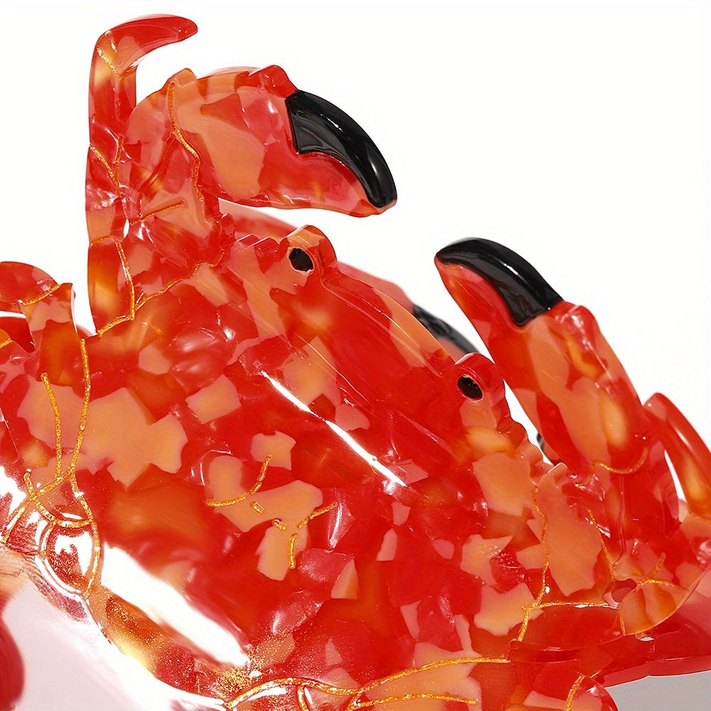 Single Large Red Crab-Shaped Shark Clip - Acetate Non-Slip Hair Claw with Colorful Animal Print, Elegant & Cute Hairpin for Women, Ponytails, Birthdays, Parties, Ponytail Styling, Cartoonish Design, Playful Accessory, Birthday Gift, Highquality Material,