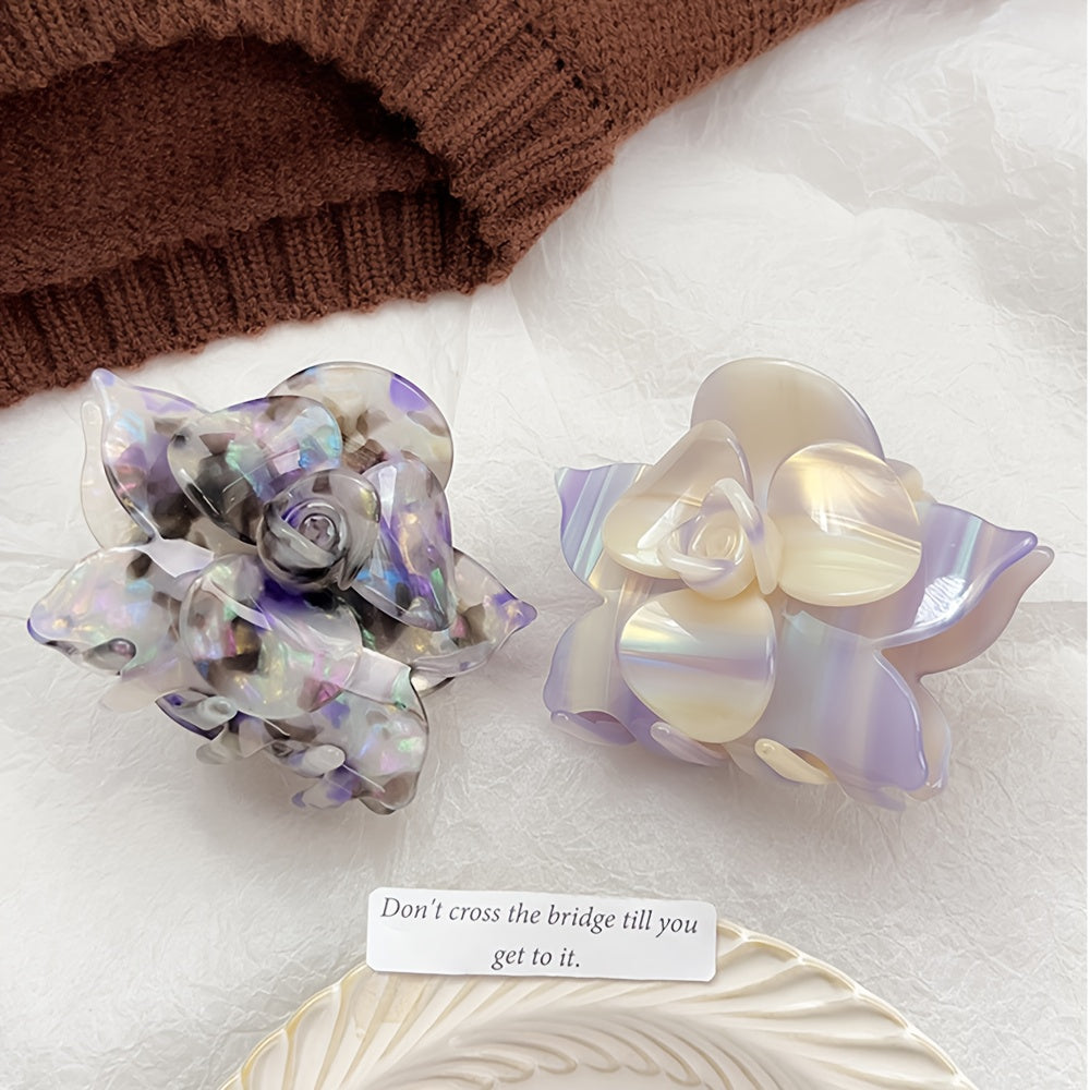 High-End Acrylic Claw Clip Elegant Floral Hairpin with Three-Dimensional Shark Clip Minimalist Super Cute Hair Accessory for Women