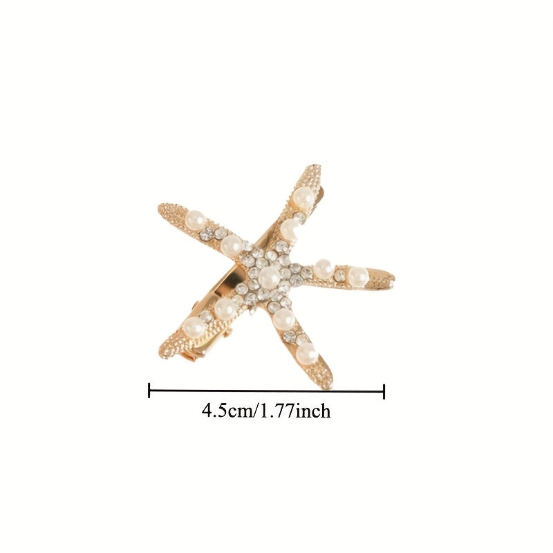 [2pcs Pearl Hair Clip] 2pcs Elegant Imitation Pearl Starfish Hair Clip Combination | Suitable for Weddings, Dates, Vacations, Daily Wear, Women's Hair Accessorie