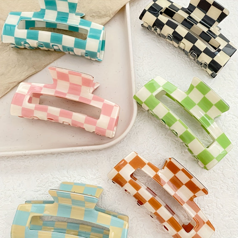6pcs of Women's hair clip checkerboard square hair clip sweet dopamine hair accessory suitable for vacation, leisure, daily commuting, Perfect for Thanksgiving