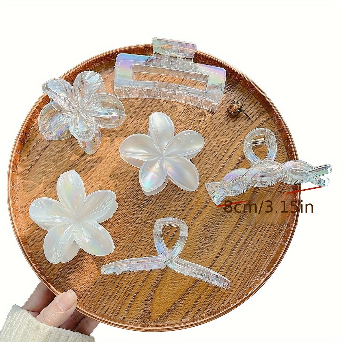 6pcs, transparent color hair clips, three plumeria combination 6pcs set, shark clip transparent color hair clips, advanced light luxury headdress plumeria hair clips, high ponytail clips
