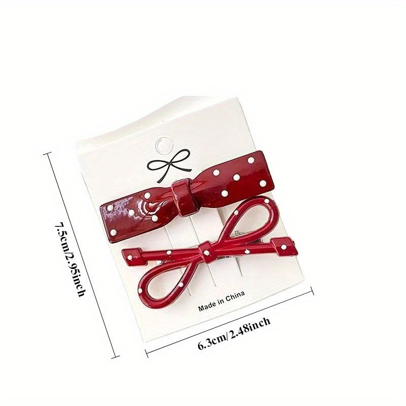 24pcs Assorted Colors Red, White, and Beige Polka Dot Bow Hair Clips - Vintage Style Plastic Barrettes for Styling and Fashion, Hair Accessories