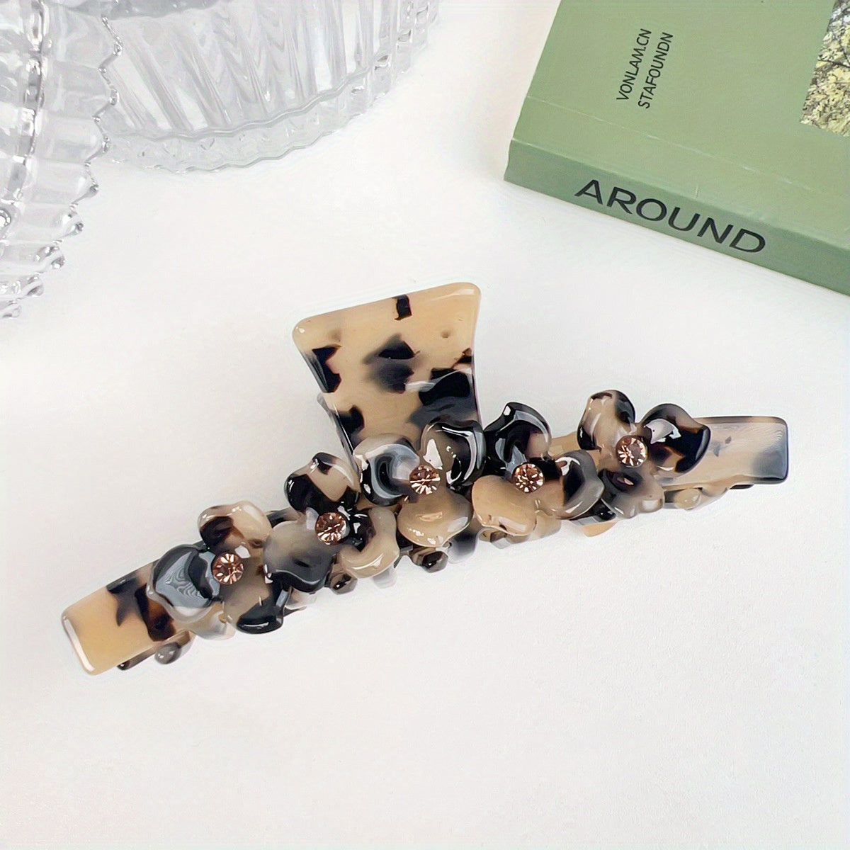 Elegant Retro Shark Clip Hair Clips for Women - Durable Plastic Hairpins with Floral & Bead Accents, Pastel Colors, Secure Hold for Updos, Ponytails, Braids - Perfect for Teens & Adults
