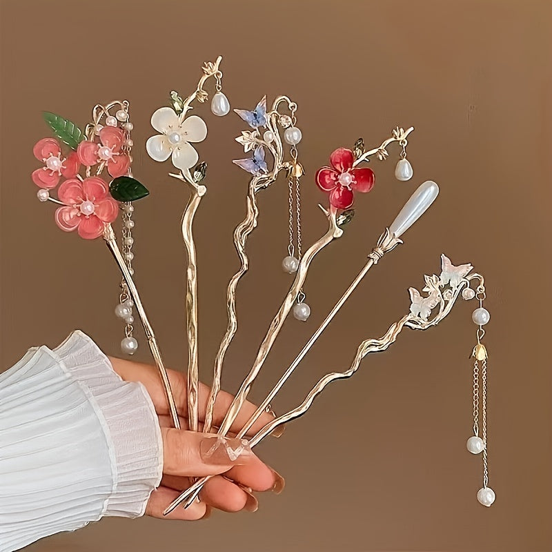 6pcs Elegant Hair Sticks for Women - Floral, Butterfly & Geometric Designs, Alloy Hairpins for Daily Use, Parties, Gifts, Photoshoots & Holidays, Cute Hair Accessories, Party Hair Accessories, Sophisticated Hairpin, Highquality Hairpin