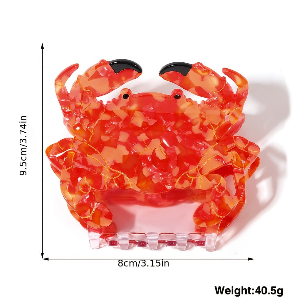Single Large Red Crab-Shaped Shark Clip - Acetate Non-Slip Hair Claw with Colorful Animal Print, Elegant & Cute Hairpin for Women, Ponytails, Birthdays, Parties, Ponytail Styling, Cartoonish Design, Playful Accessory, Birthday Gift, Highquality Material,