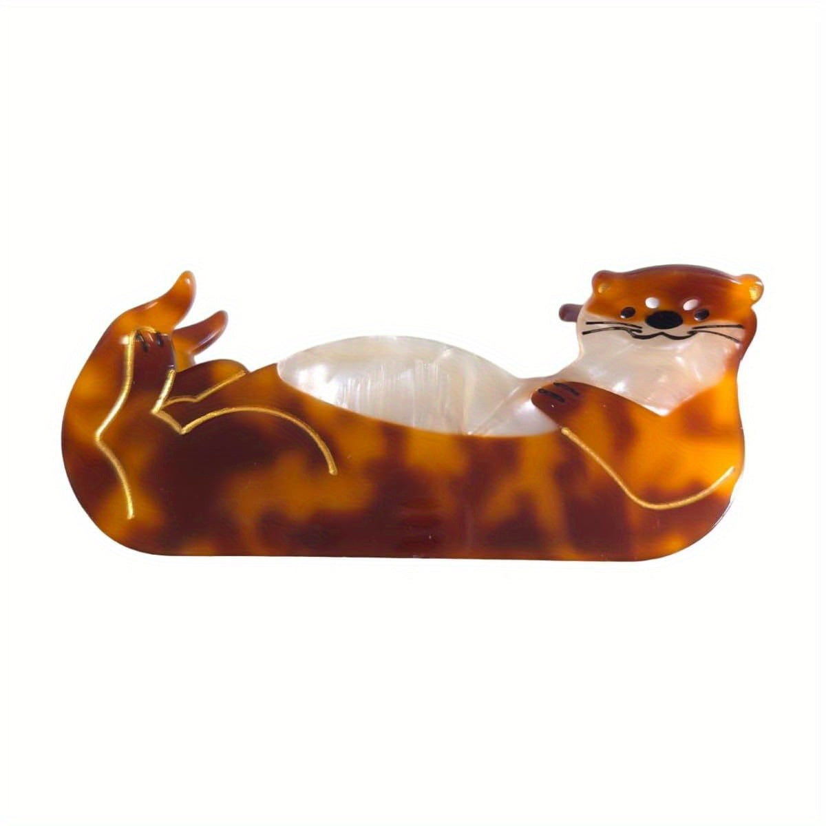Women's Sea Otter Hair Clip - Cute Brown & Golden Retro Claw Hairpin with Non-Slip Teeth, Durable Cellulose Acetate Clip for Braids, Buns, Ponytails - Stylish Gift for Sea Otter Lovers (Brown/Black/Golden) - Perfect for Travel, Work, Everyday Use -