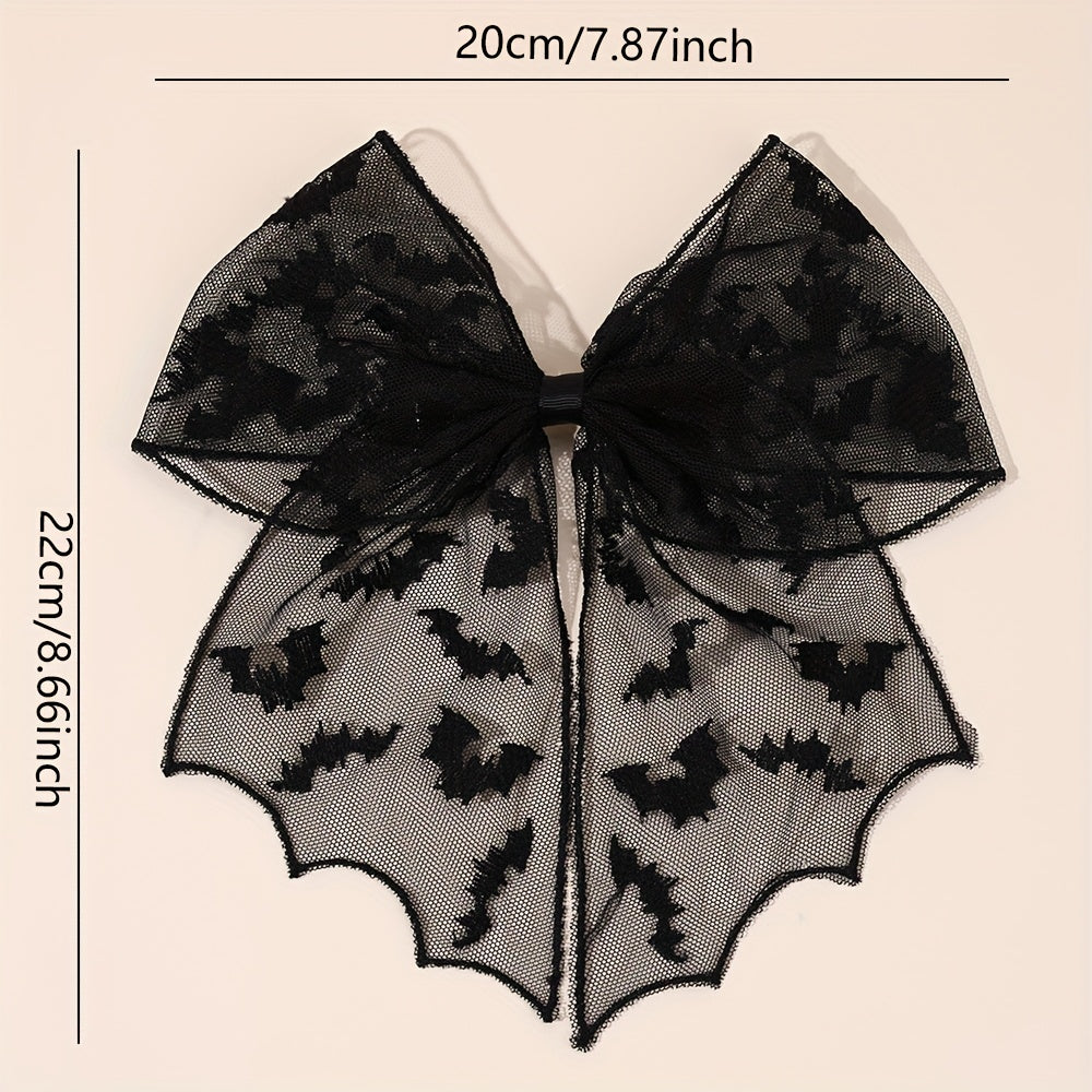 3 Pairs Halloween Bat Silhouette Hair Clips - Gothic Lace Polyester Hairpins with Black Bows, Exaggerated Design for Women &, Perfect for Cosplay, Costume Parties & Casual Attire, Festive Hair Accessories for Halloween, Halloween Costume, Gothic Style,