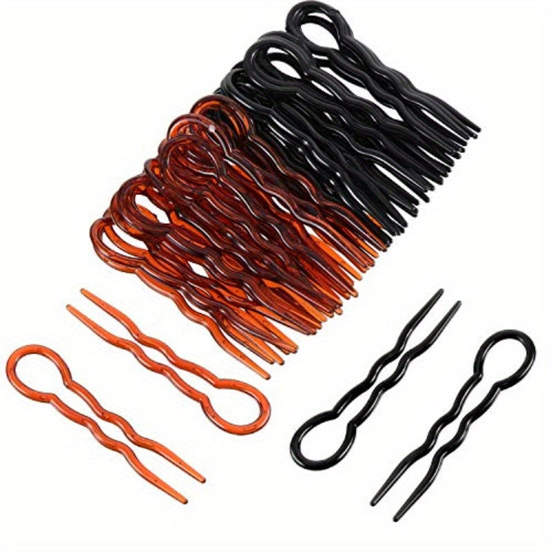 48pcs WILLBOND Plastic U-Shaped Hairpins - Spiral Grip Black & Brown Hair Clips, 3.5" Long Heavy Duty Lightweight Hairpins for Women's Wedding, Bun, Chignon & Everyday Hairstyles - Durable Plastic Hair Accessories (24 Each Color)