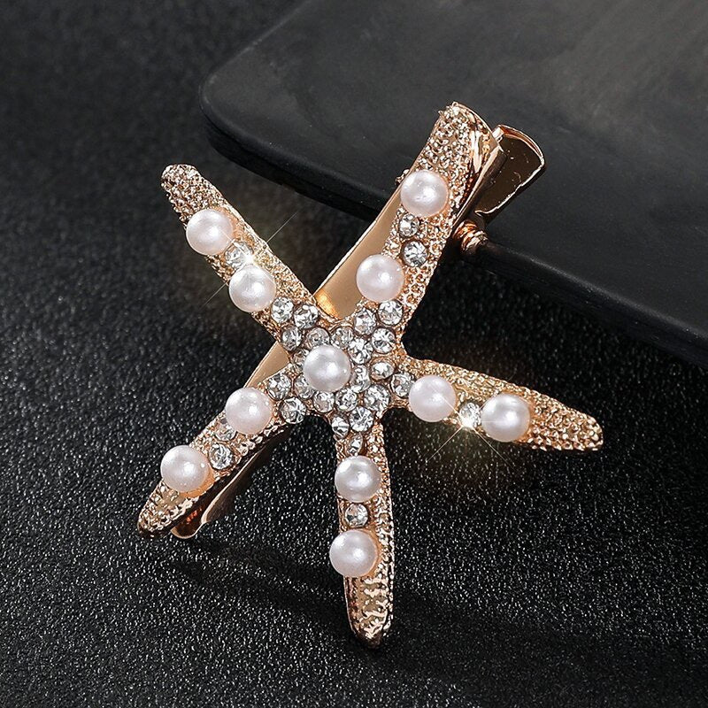 [2pcs Pearl Hair Clip] 2pcs Elegant Imitation Pearl Starfish Hair Clip Combination | Suitable for Weddings, Dates, Vacations, Daily Wear, Women's Hair Accessorie