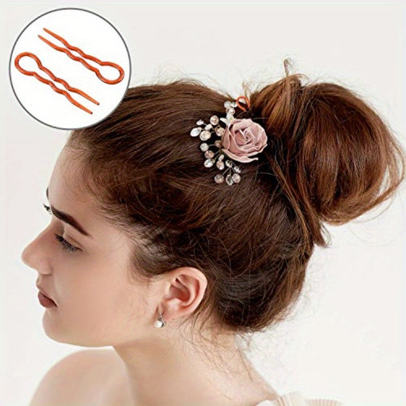 48pcs WILLBOND Plastic U-Shaped Hairpins - Spiral Grip Black & Brown Hair Clips, 3.5" Long Heavy Duty Lightweight Hairpins for Women's Wedding, Bun, Chignon & Everyday Hairstyles - Durable Plastic Hair Accessories (24 Each Color)